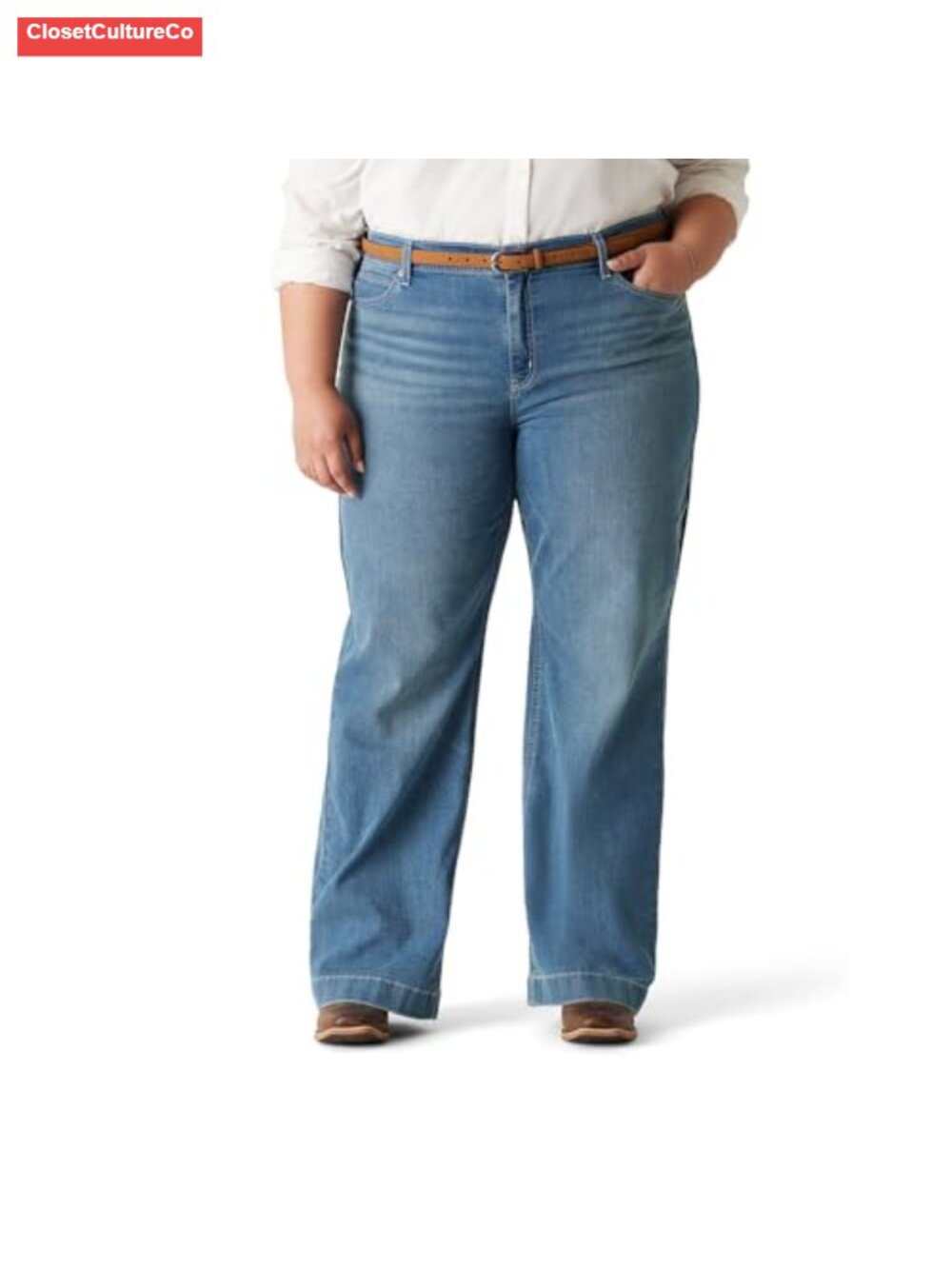 Wide Leg Trouser Jeans Mid Rise Stretch Denim Flap Pocket